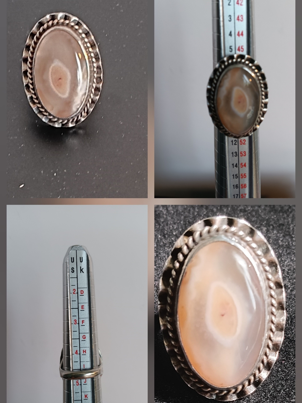 Sterling Silver Natural Agate Oval Cocktail Ring - Peach Beige
